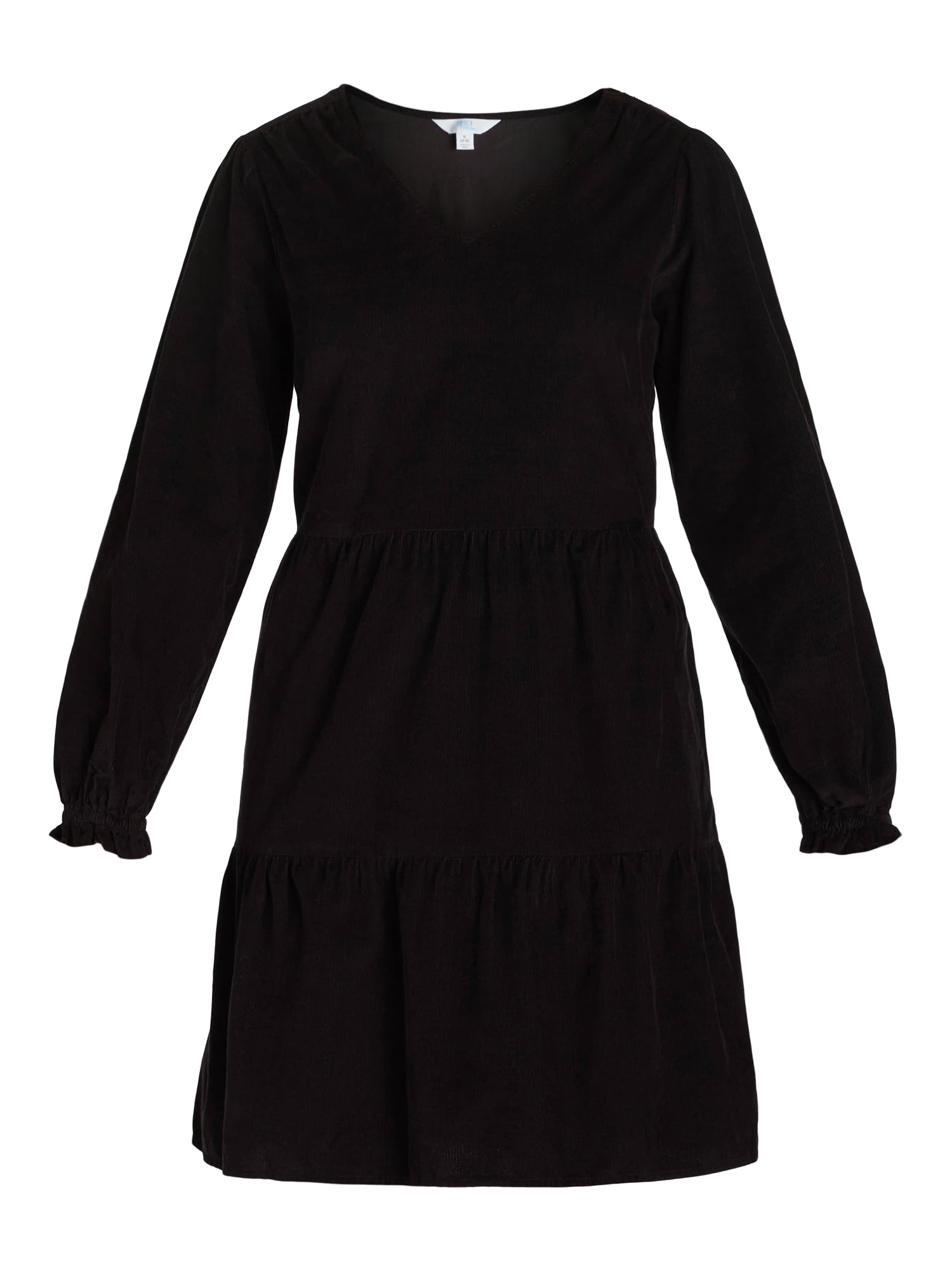 Time and Tru Women's Tiered Corduroy Dress with Long Sleeves, Sizes XS-XXXL