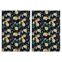 2 Pcs Funny Kitchen Towels,Yellow Lemon Fruit Leaves Black Pattern Microfiber Dish Towels,Kitchen Tea Towels,Kitchen Towel Set (18" X 26")
