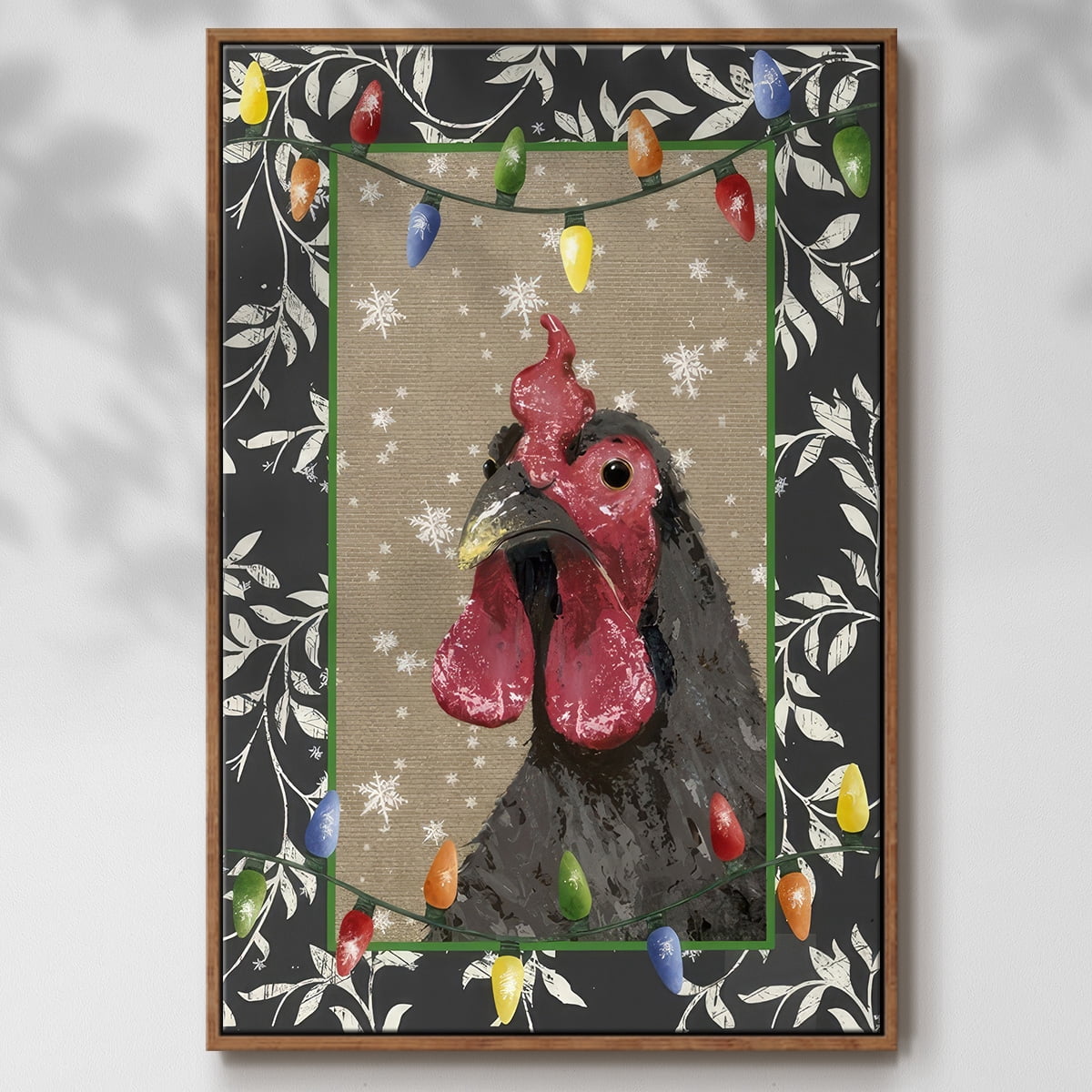 County Christmas Farm IV - Framed Gallery Wrapped Holiday Canvas - 17 x 25 - Rosewood Frame