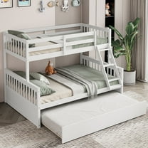 Gymax Twin Over Full Bunk Bed with Twin Trundle Convertible Platform Bed White