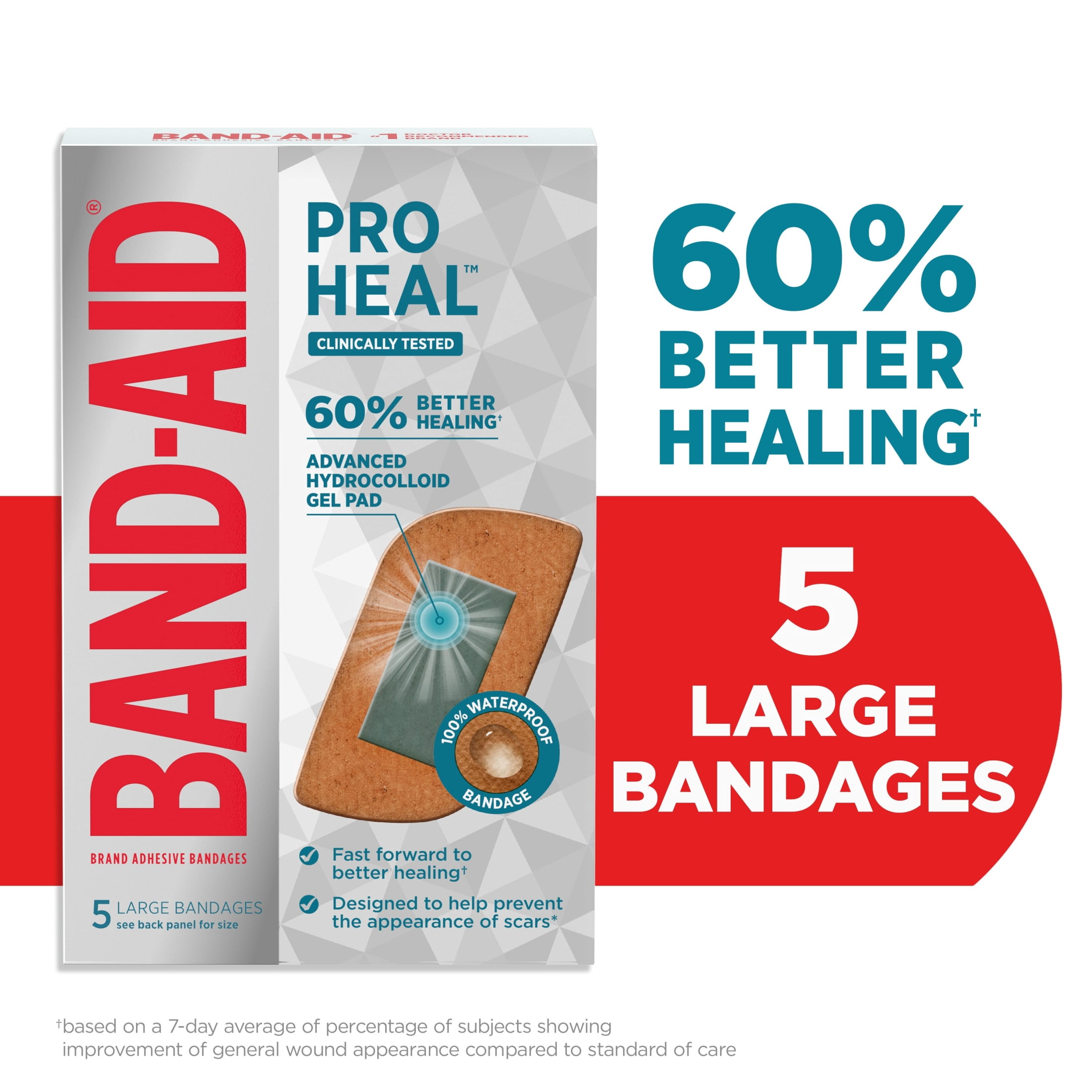 (3 pack) BAND-AID Brand Large Pro Heal Bandages + Hydrocolloid Pads, 5 Count