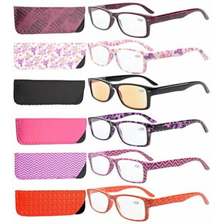 6-Pack Spring Hinges Colorful Patterned Reading Glasses Women Include Computer Readers +0.5