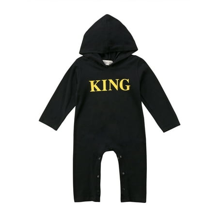 

luethbiezx Golden King Letter Printing Baby Boy Romper Cotton Hooded Jumpsuit