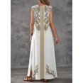 thumbnail image 2 of Multicolor Embroidered V-Neck Maxi Dress, Bohemian Casual Luxury Womens Sleeveless A-Line Dress, 2 of 8