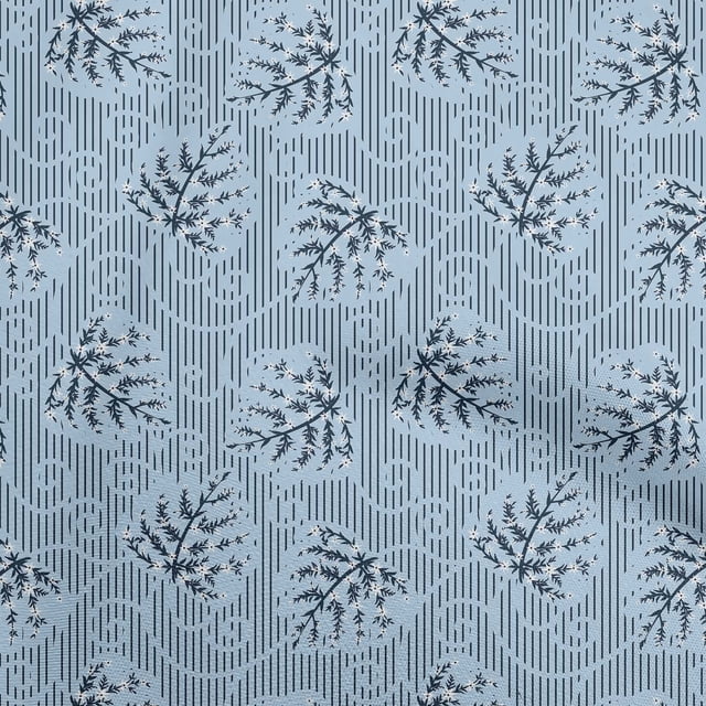 oneOone Rayon Turquoise Blue Fabric Abstract Floral Leaf With Stripes Sewing Craft Projects Fabric Prints By Yard 56 Inch Wide