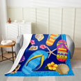 thumbnail image 2 of Erosebridal Cartoon Slippers Flannel Blanket, Tropical Floral Sherpa Throw, Seashell Room Decor, 2 of 7