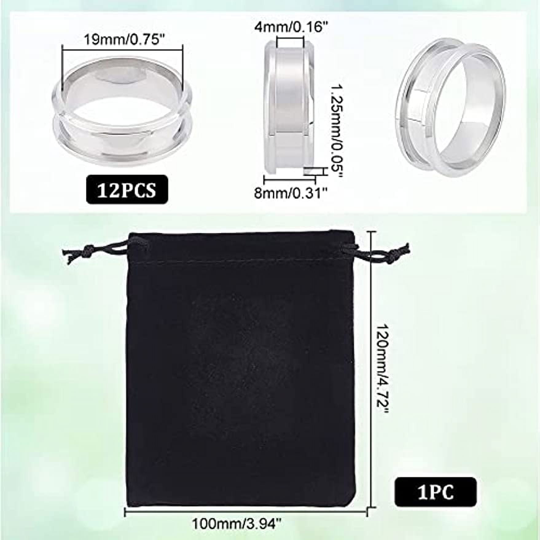 1Box/18pcs 6 Sizes Blank Core Ring Electrooresis Black Stainless Steel  Finger Ring With Velvet Pouches Hypoallergenic Inlay Ring Round Grooved  Empty R