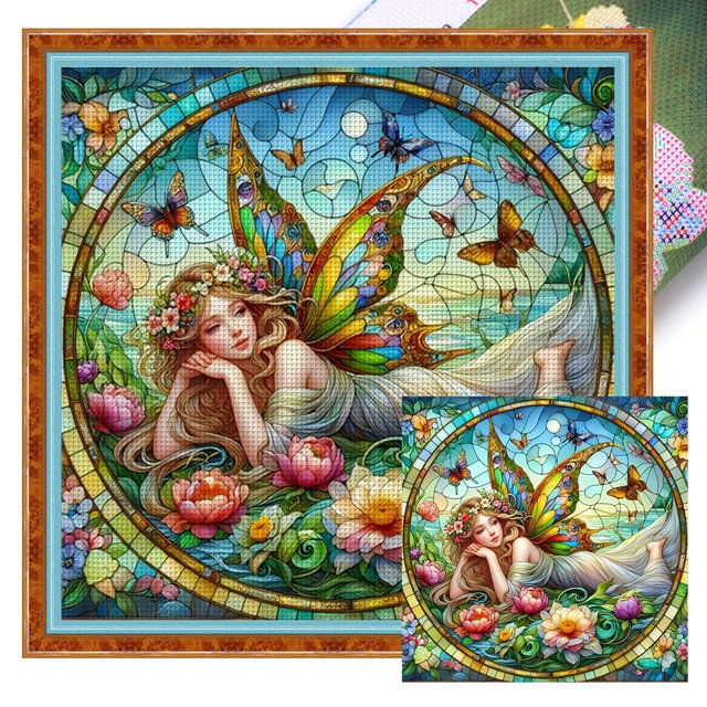 Kit Punto Cruz para Niña Bordado Con Hilo Algodón Ecológico 11CT Arte 45x45cm
