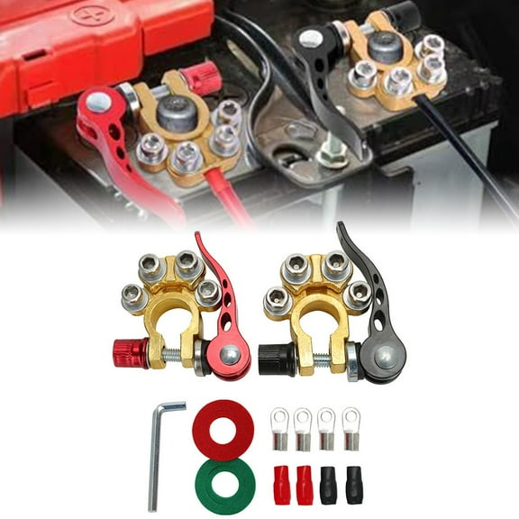 12V Quick Release Brass Battery Terminals for Cars Trucks - 2 Pack with Hex Wrench and Insulation Pads