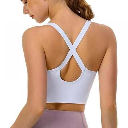 

Pretty Comy Strappy Sports Bra for Women Crisscross Back Medium Support Yoga Bra with Removable Cups Plus Size Bra