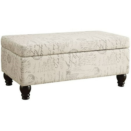Bowery Hill French Script Storage Bench In Off White And Gray
