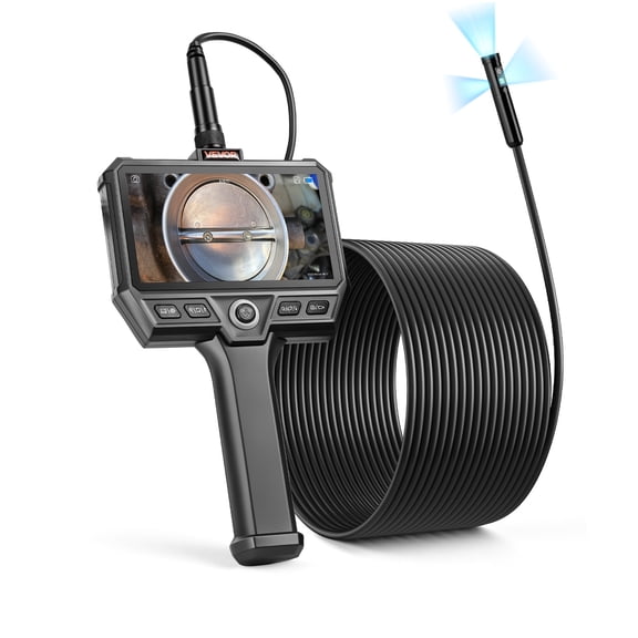 VEVOR Triple Lens Endoscope with 32.8FT Newly Ultra-Rigid Cable, Industrial Borescope with Light, 5" HD IPS Screen, 8   2 Lights, 8X Zoom, 5000mAh, IP67 Waterproof Snake Camera for Auto, Plumbing