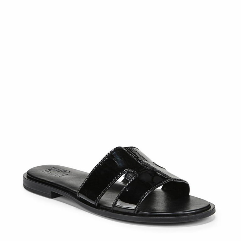 Naturalizer Women s Fame Flat Sandals Black Leather 6M Walmart