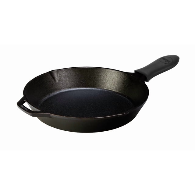 Sartén De Hierro Fundido Sazonada Lodge Con Caliente - Sartén De 12 Pulgadas Con Soporte De Mango Caliente De Silicona (Negro)