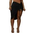 thumbnail image 1 of Women Bodycon Skirts High Waist Bandage Drawstring Ruched Side Split Wrap Skirt Irregular Skirt, 1 of 7