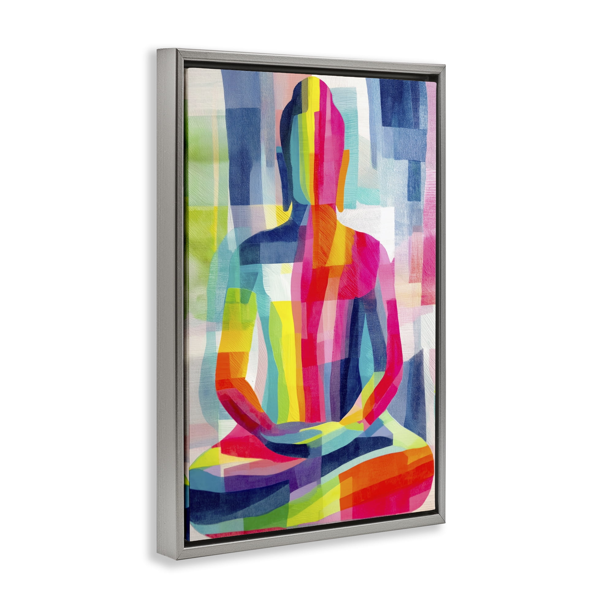 Stupell Industries Geometric Buddha In Spectrum Gray Framed Floater Canvas Wall Art, design by Chromatic Storm Studio