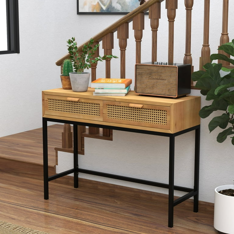 COZAYH Rustic Console Table with 2 Drawers Entryway Hallway Farmhouse Country Style Modern Natural