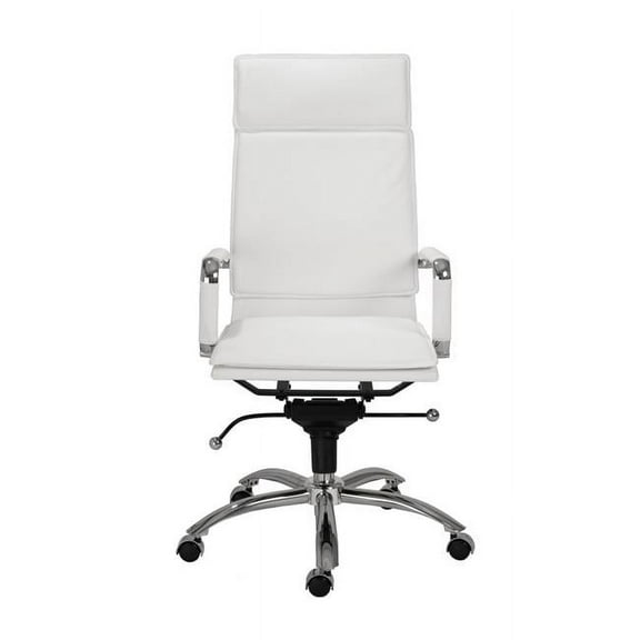 HomeRoots White High Back Office Chair with Chromed Steel Base, 26.38 x 27.56 x 45.87 in.