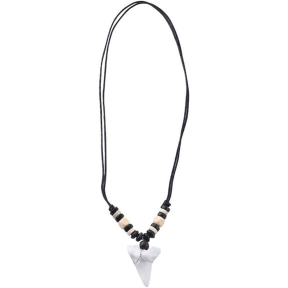 Shark Tooth Pendant,Vintage Wax Rope Tooth Necklace, Ethnic Style Colorful Wood Bead Men's Necklace,Handwoven Ocean Fossil Pendant