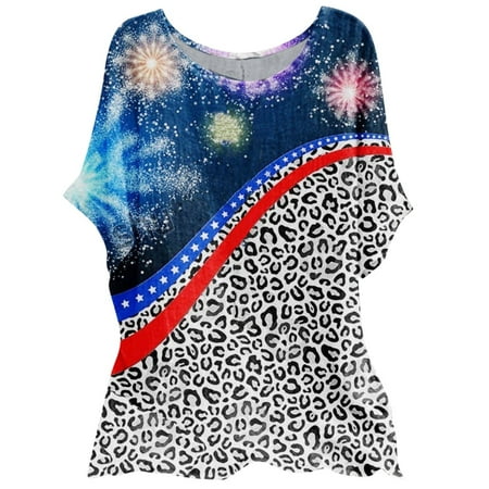 

Poplin Shirt Women Women Casual Independence Day Print Round Neck Short Sleeve Shirt Blouse Loose Tunic Top Short Sleeve Maternity Shirt