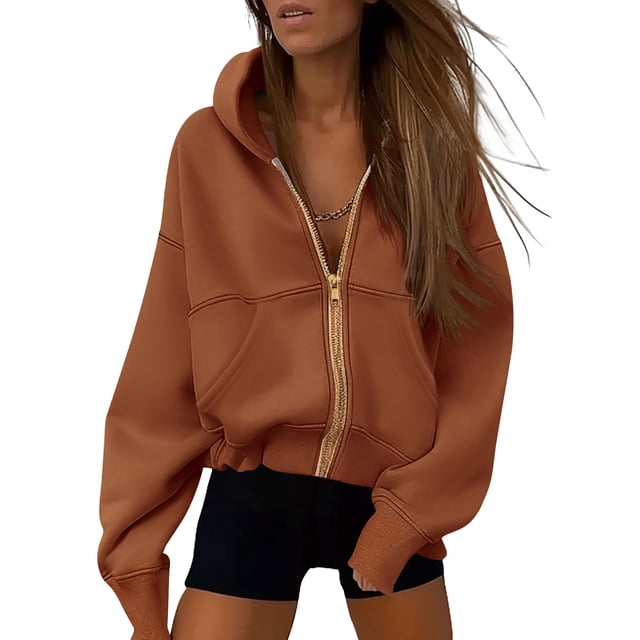 Sudadera con Capucha PRETTYGARDEN con Cierre Marrón Talle S