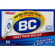 BC Original On-the-Go Fast Pain Relief Powder Stick Packs Aspirin 50 ea Pack of 4