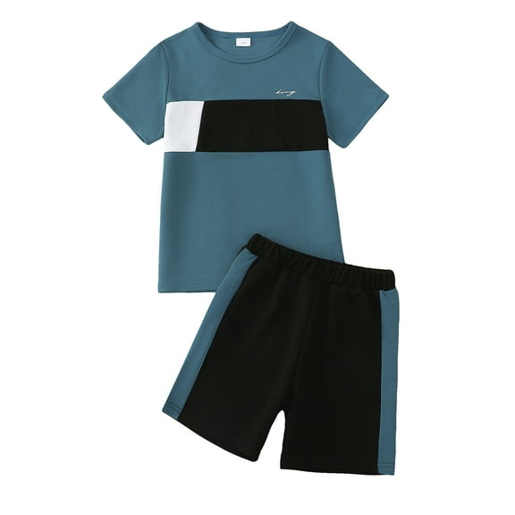 7Y Big Boys Outfits 8Y Boys 2PCS Summer Short Sets Big Boys Short Sleeve Round Neckline Top Shorts Set Blue