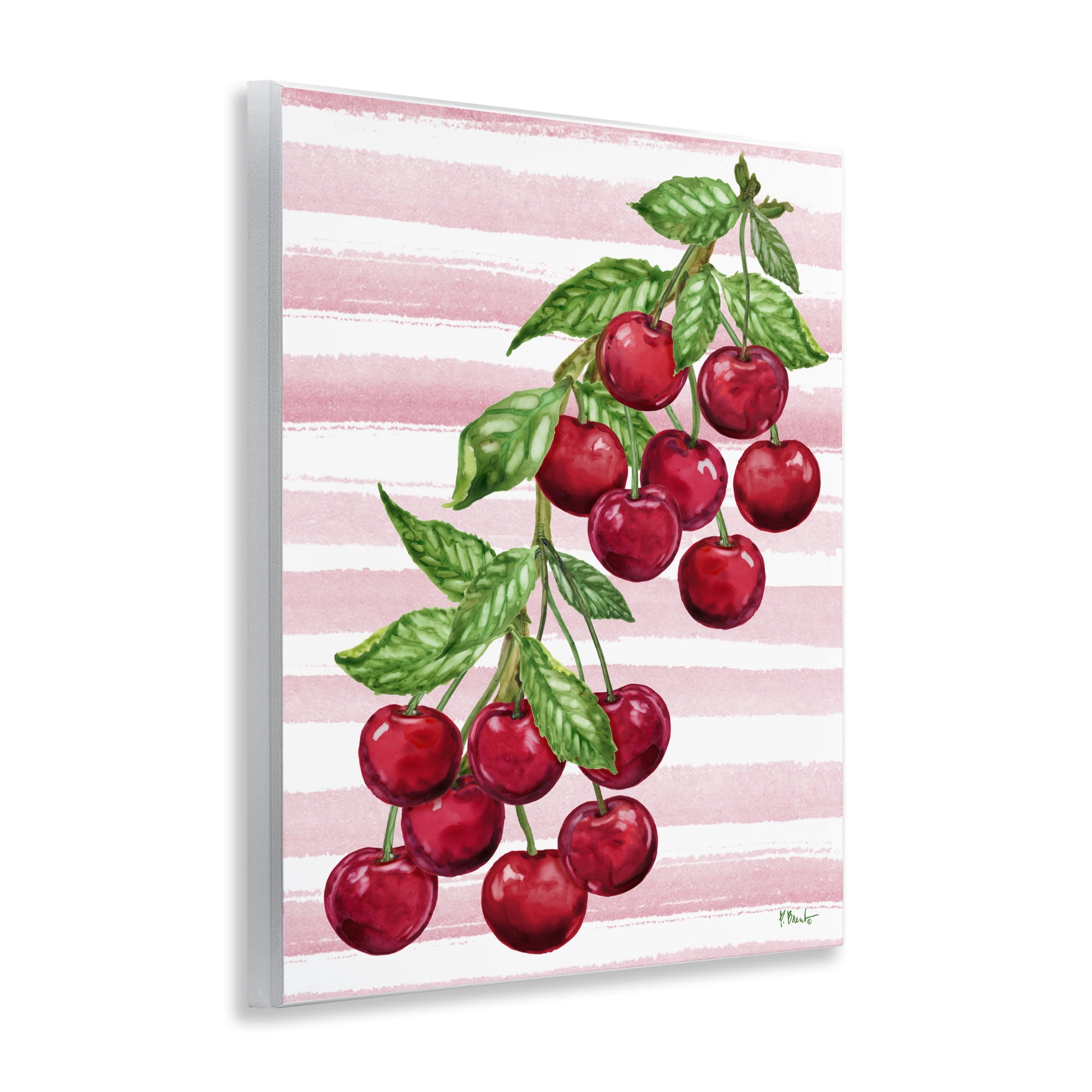 Stupell Industries Juicy Cherry Vine on Stripes Wall Plaque Art, design by Paul Brent