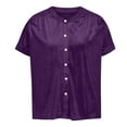 thumbnail image 5 of Savings Women's V Neck Button Up Shirts Short Sleeve Solid Trendy Casual Dressy Blouses Purple,2XL, 5 of 6