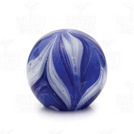 Round Ball Glass Unusual Paperweight Art Glass 2.5" Glow in Dark Feather Cobalt Glow