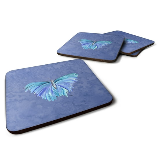 Carolines Treasures 8855FC Butterfly on Slate Blue Foam Coaster Set of 4 3 1/2 x 3 1/2 multicolor