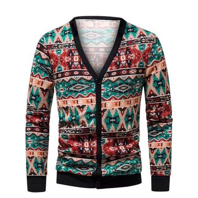 Men's V Neck Sweaters Fashion Pattern Kitted Buton Up Cardigans Comfy Warm Casual Knit Sweater Outwear Coats