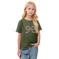 thumbnail image 4 of CCRFTGI Shirt for Children Girls Size 10-12 Funny Preppy Bowknot Graphic T Shirts Trendy T-Shirt Summer Tops Short Sleeve Crew Neck Tees Tops Army Green 9-10 Years, 4 of 6