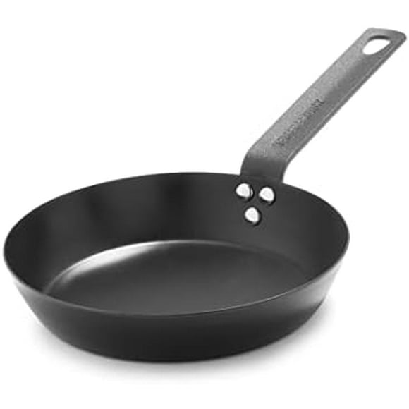 Pre-Seasoned Carbon Steel 8" Frying Pan Skillet, Cast Iron Lightweight, Durable, Sear Grill Broil Fry, Indoor Outdoor Cooking, Easy to Clean, Oven Safe, Induction, Steel Handle, Black Steel Handle 8"
