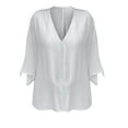 thumbnail image 5 of Yubnlvae Plus Size 3/4 Sleeve Tunic Top - V-Neck Beach Cover-Up, Wrinkle-Resistant Button Shirt (S-XXXL, 7 Neutral Tones) (White | S), 5 of 5