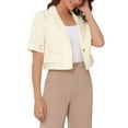 thumbnail image 4 of INSPIRE CHIC Women's Cropped Short Sleeve One Button Notched Collar Work Blazer XS Beige, 4 of 6