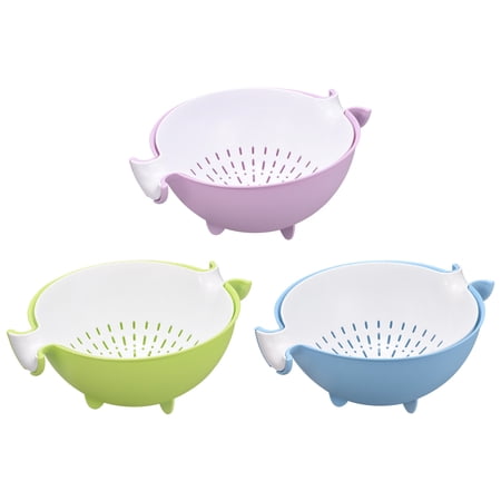 Kitchen Strainer Colander 3PCS PP Plastic Food Strainer Basket Purple  Blue  Green