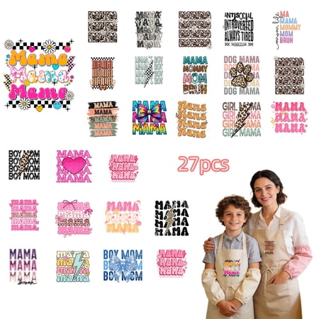27 Sheets Mother's Day Iron On Transfers, DTF Transfer Ready to Press for T-Shirts, Mama Mom Motherhood Love Heart , DIY Gift for MAMA, Waterproof Heat Transfer Vinyl for Apparel