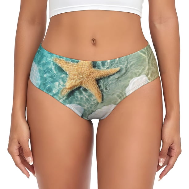 Balery Starfish And Seashell Ropa Interior de Algodón para Mujer con Dibujo – Braguitas Cómodas y Elásticas, Estilo Clásico-3X-Large