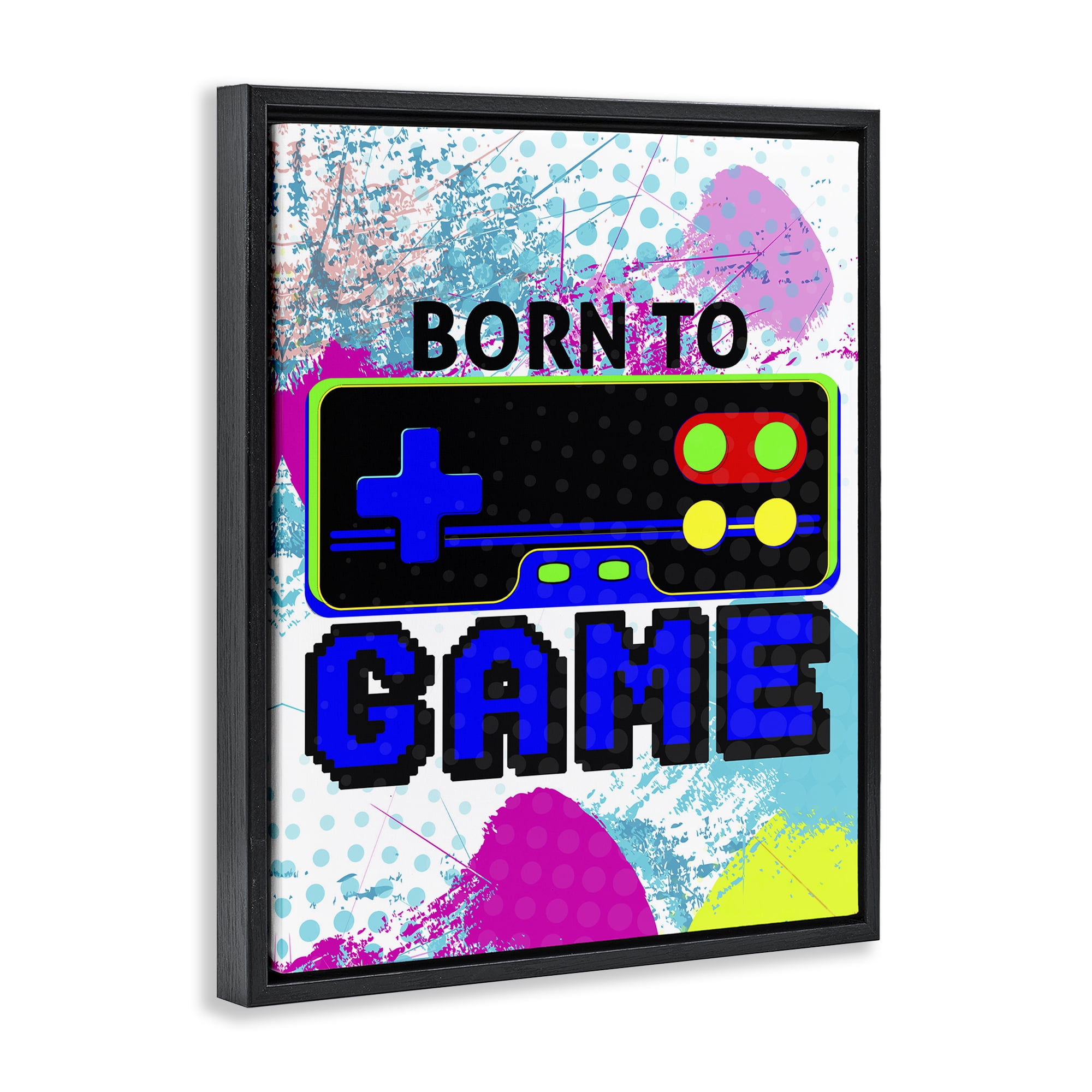 Stupell Industries Boy's Born to Game Typography Painting Black Floater Framed Art Print Wall Art, 17 x 21