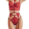 thumbnail image 2 of Conjunto de lencería de encaje sexy para mujer Liguero Sujetador Panty Bralette Ropa interior, Rojo, XL Kearding XX000166-11, 2 of 7