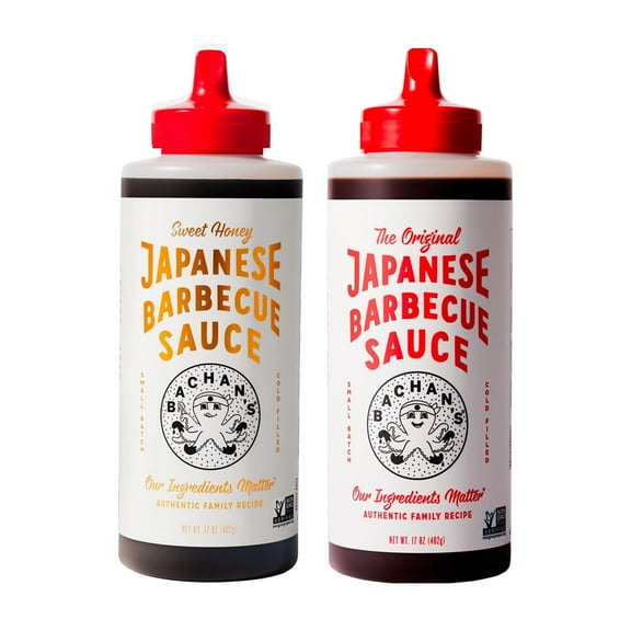 Bachan's Japanese Barbecue Sauce OIF8 2 Pack - 1 Original, 1 Sweet Honey - BBQ Sauce for Wings, Chicken, Beef, Pork, Seafood, Noodles, and More. Non GMO, No Preservatives, BPA free