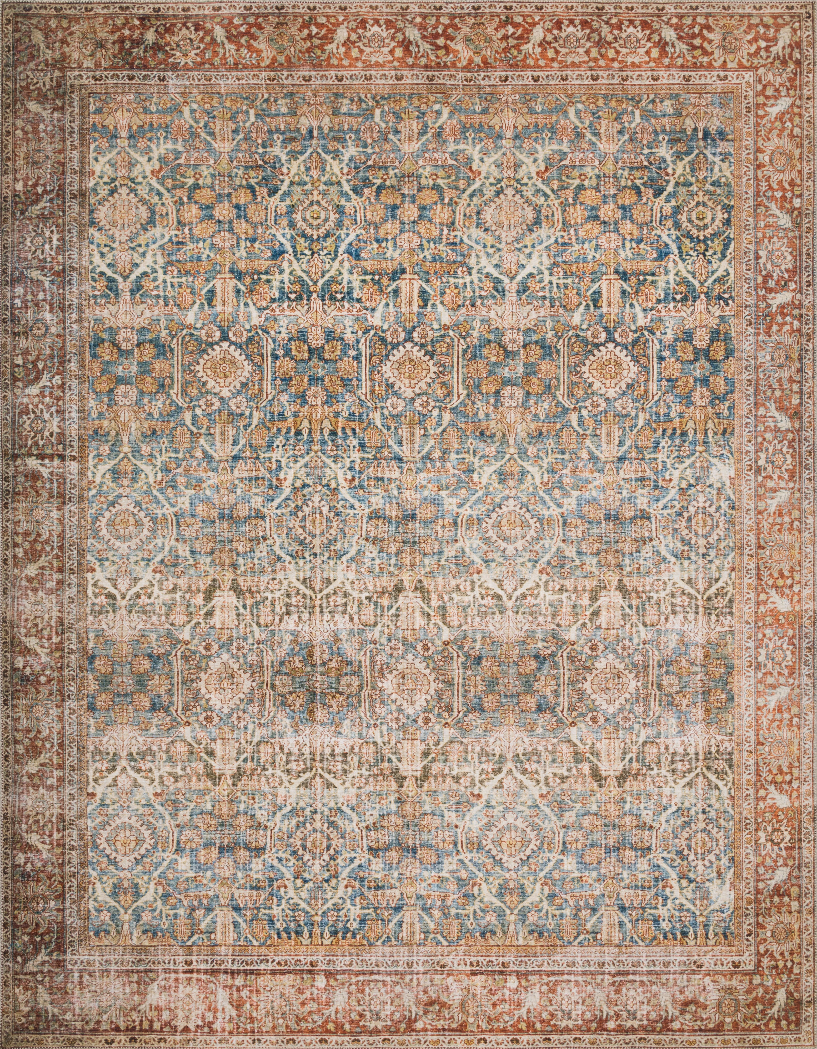Loloi Layla Printed Oriental Distressed Ocean / Rust Area Rug