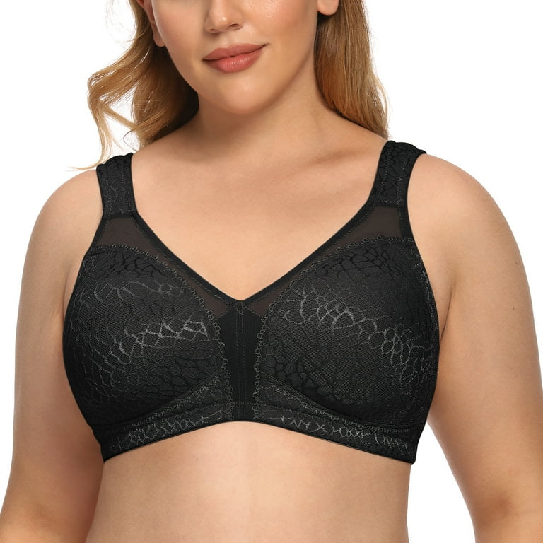 Exclare Women's Plus Size Comfort Full Coverage Double Support Unpadded  Wirefree Minimizer Bra (36B, Black) 