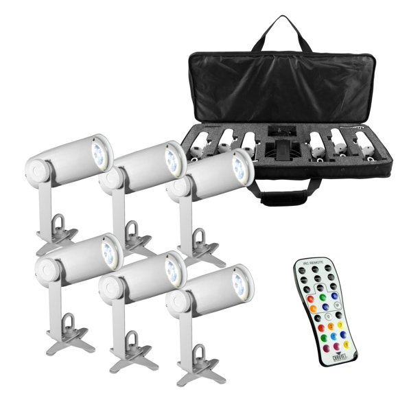 Chauvet DJ EZpin IRC Pack LED Wireless Battery 6 Pin Spot Lights w/Case & Remote