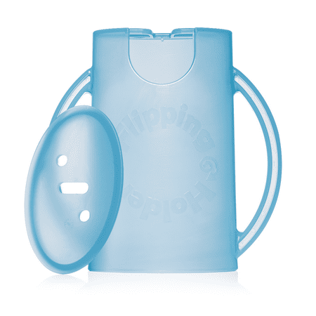 Squeeze Proof Flipping Holder DELUXE with lid for Food Pouches & Juice Boxes (Blue) – Multipurpose Design with Cover – Prevent Messes & Support Self-Feeding – Handles for Easy Grasping
