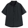 thumbnail image 4 of XDZJLR Mens Shirts Summer Solid Color Short Sleeved Lapel Stand Collar Button Down Leisure Tee, 4 of 5