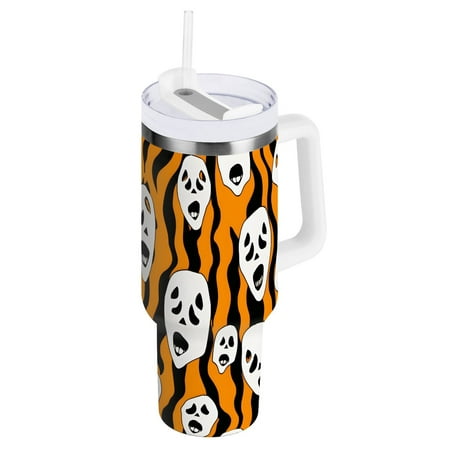 

JSTEL Ghost Halloween 40 oz Tumbler Stainless Steel Water Bottle Vacuum Insulated Cup with Straw Lid & Handle For Travel Car Cup Holder
