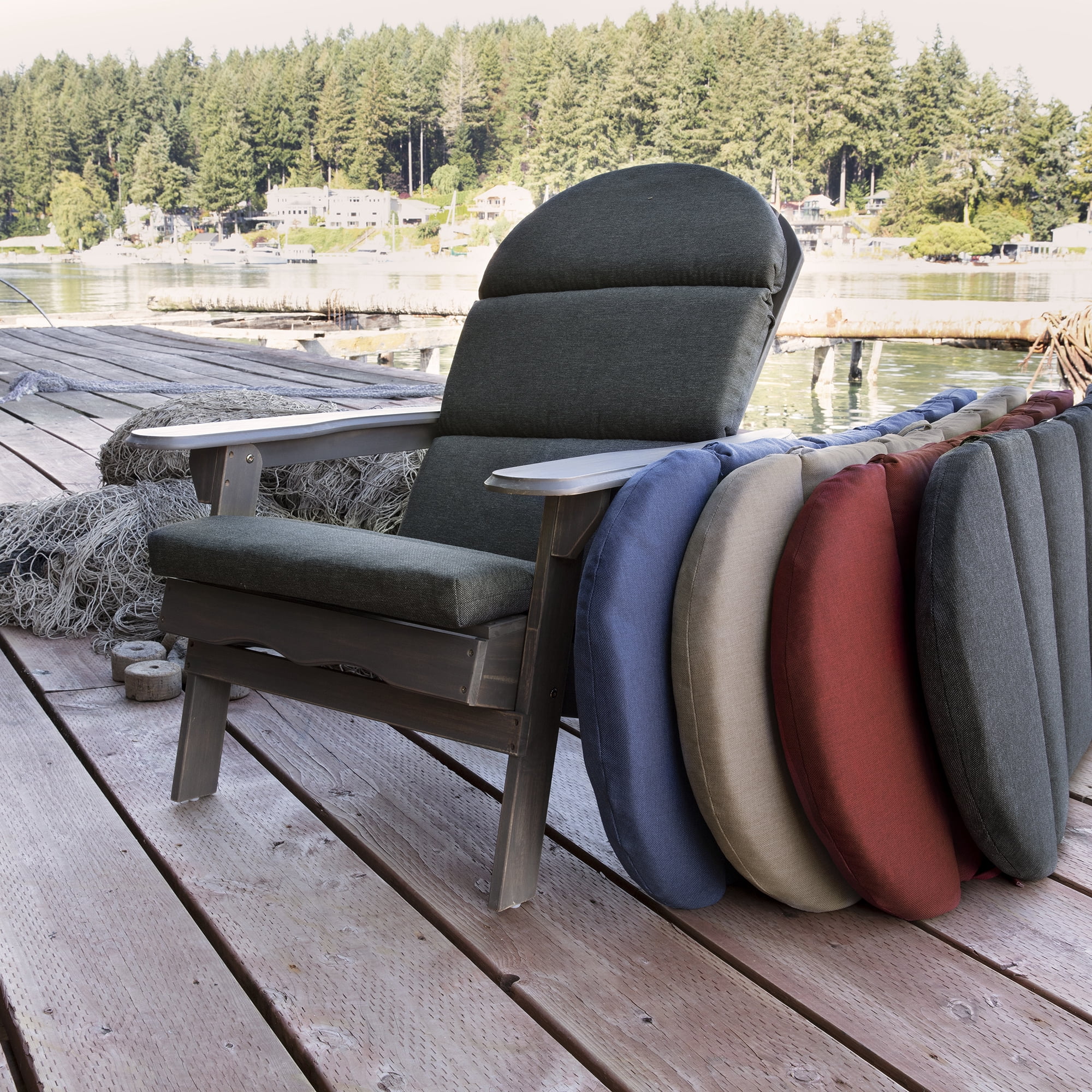 ARDEN Oceantex Outdoor Rocking Chair or Adirondack Cushion, 21.5 x 19, Water Repellent, Fade Resistant 19 x 21.5, Ink Charcoal Black