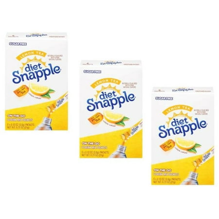 CGT Diet Snapple Lemon Tea Singles To Go Sugar Free Made from Green and Black Tea Delicious Hydration Water Enhancer Powdered Drink Mix On-The-Go (3 Boxes - 6 Packets per Box = 18 Total Servings)